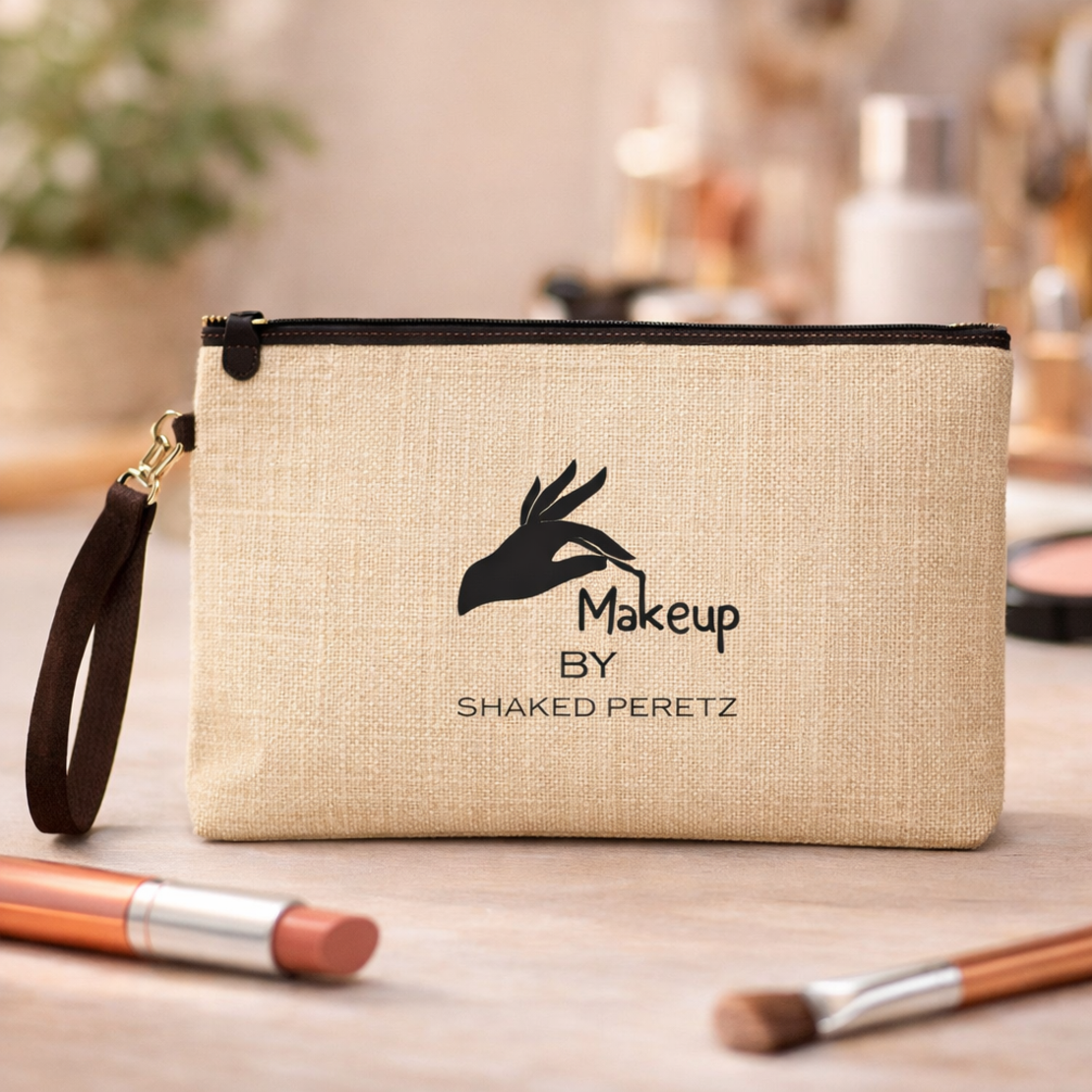 תיק איפור פשתן עם רצועה