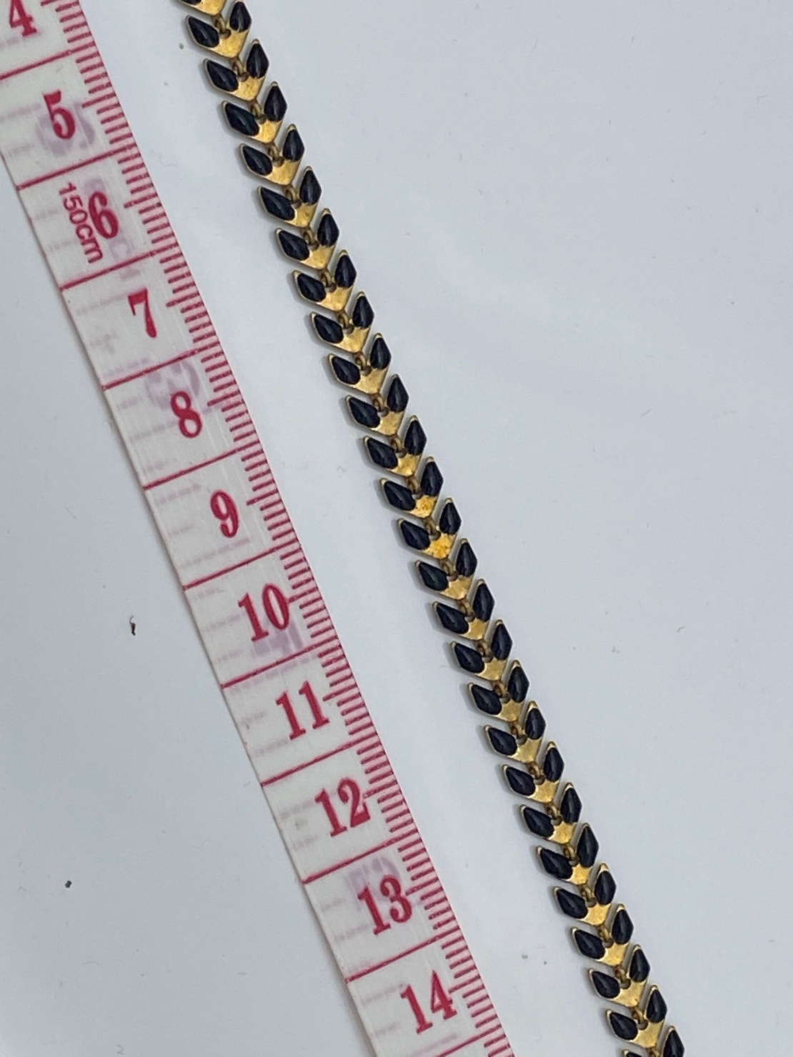 שרשרת פליז בעבודת יד עלים- צביעת אמייל שחור(25)