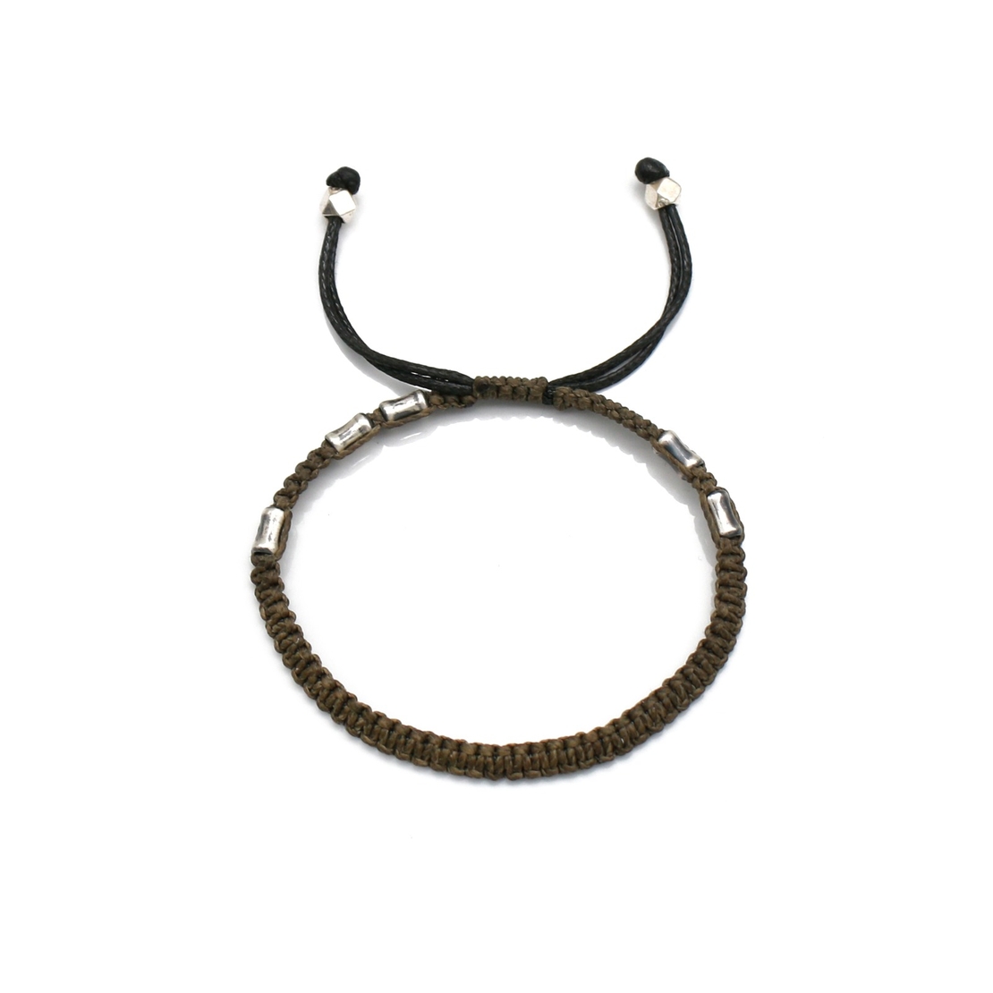 צמיד סרוג גברים - ירוק זית, וכסף 925