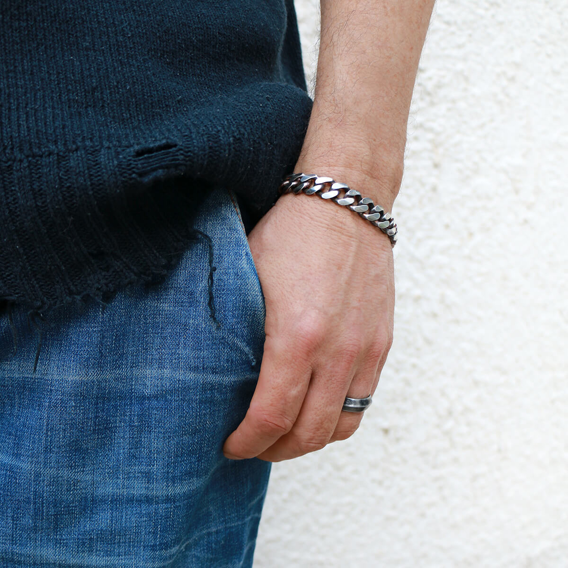 צמיד גורמט עבה לגבר - כסף 925 מושחר