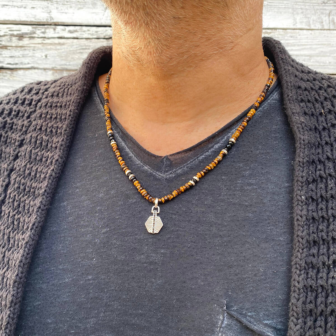 שרשרת לאגוס לגבר - חום, כסף 925