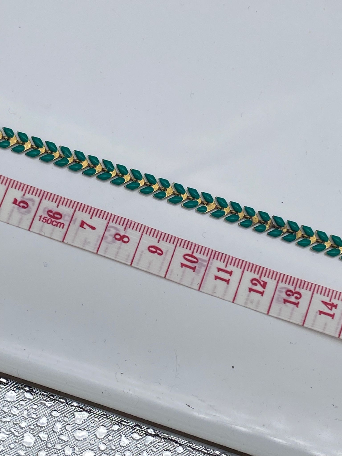 שרשרת פליז בעבודת יד עלים- צביעת אמייל ירוק(24)