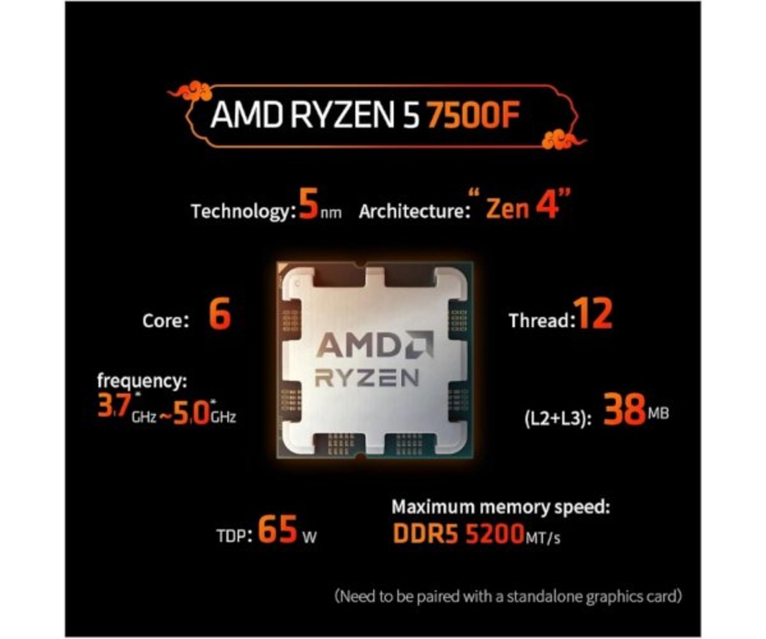 מעבד AMD ZEN 4 R5 7500F Tray No Fan No GPU Up To 5GHZ AM5
