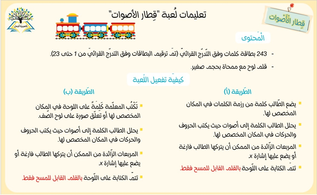 لعبة قطار الكَلِمات (المقاطع والأصوات)