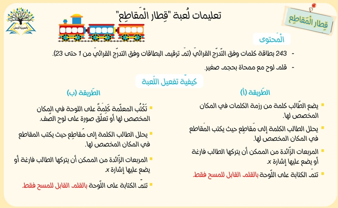 لعبة قطار الكَلِمات (المقاطع والأصوات)
