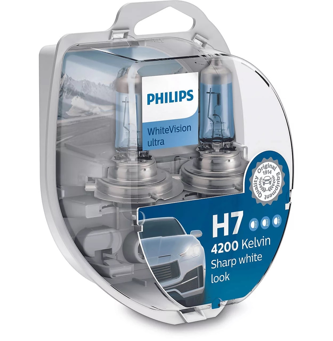 זוג נורות PHILIPS WHITE VISION ULTRA 55W 12V H7