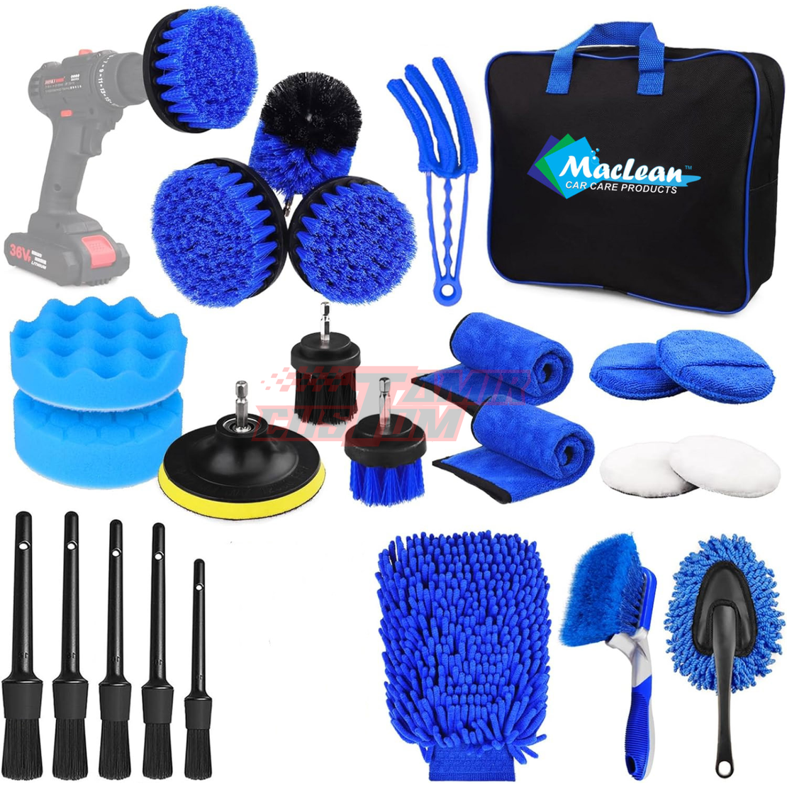 ערכת אביזרי ניקוי ודיטיילינג לרכב (23 מוצרים)