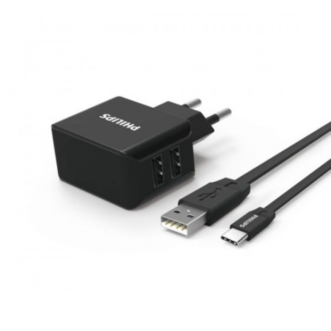 מטען סלולר כפול שחור + כבל PHILIPS 3.1A 15.5W TYPE-C