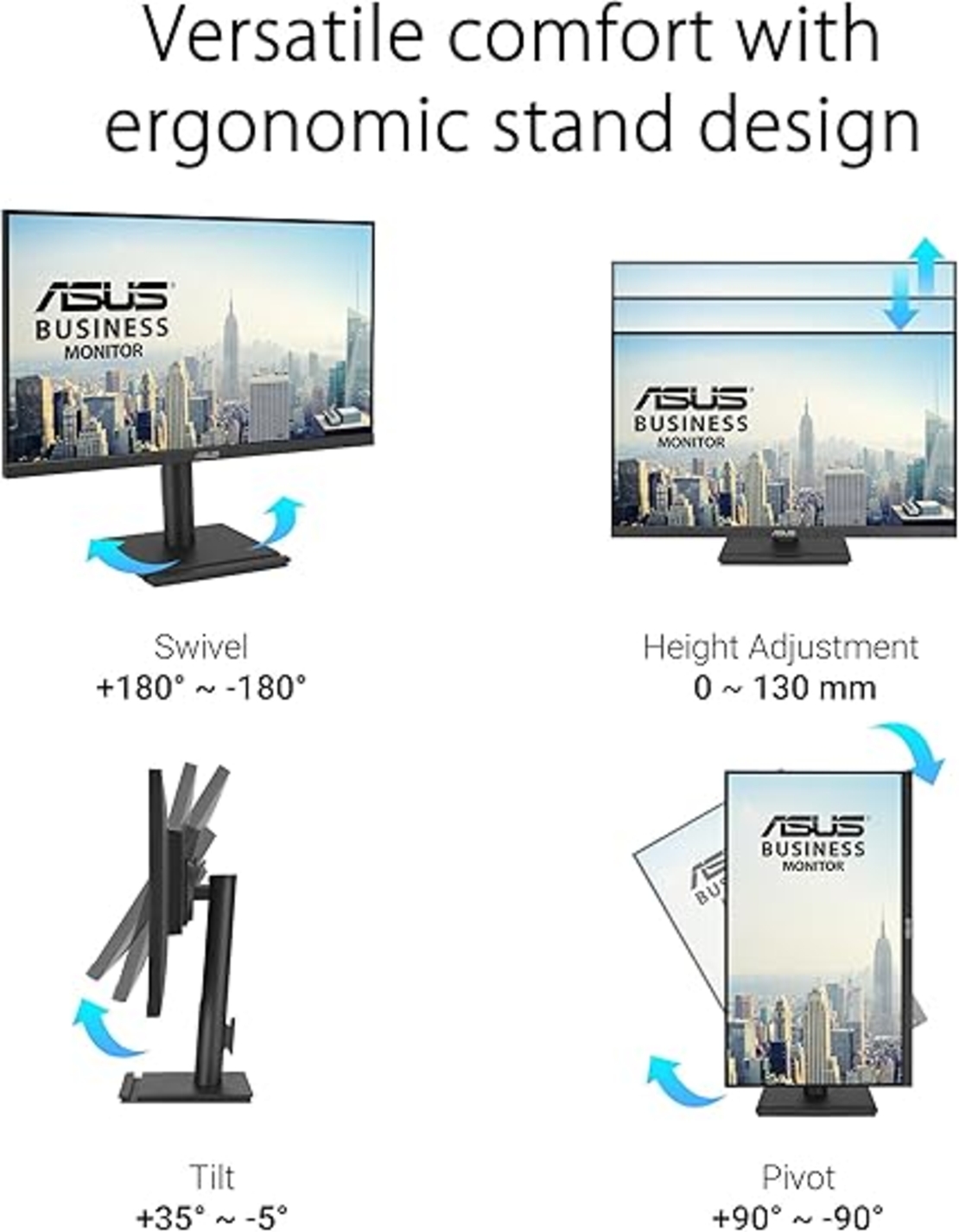 מסך מחשב + רמקולים ASUS VA24DQFS 23.8 100HZ IPS HDMI VGA DP 1MS SPK USB PIVOT