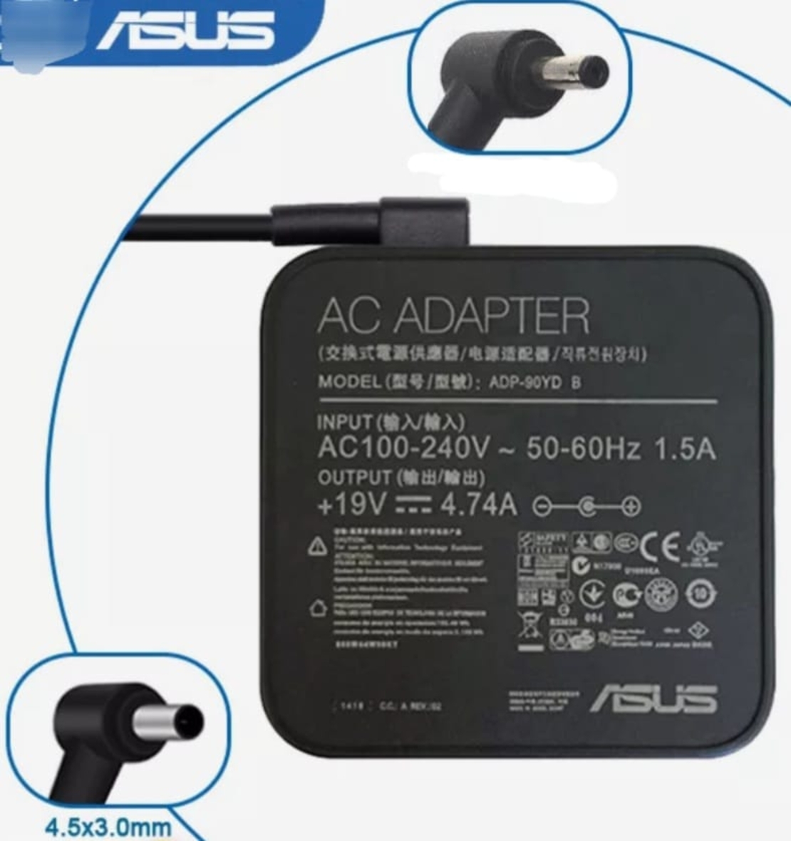 מטען מקורי ASUS 90W 4.5MM*3.0MM 19V ADP-90YD A19-090P2A PA-1900