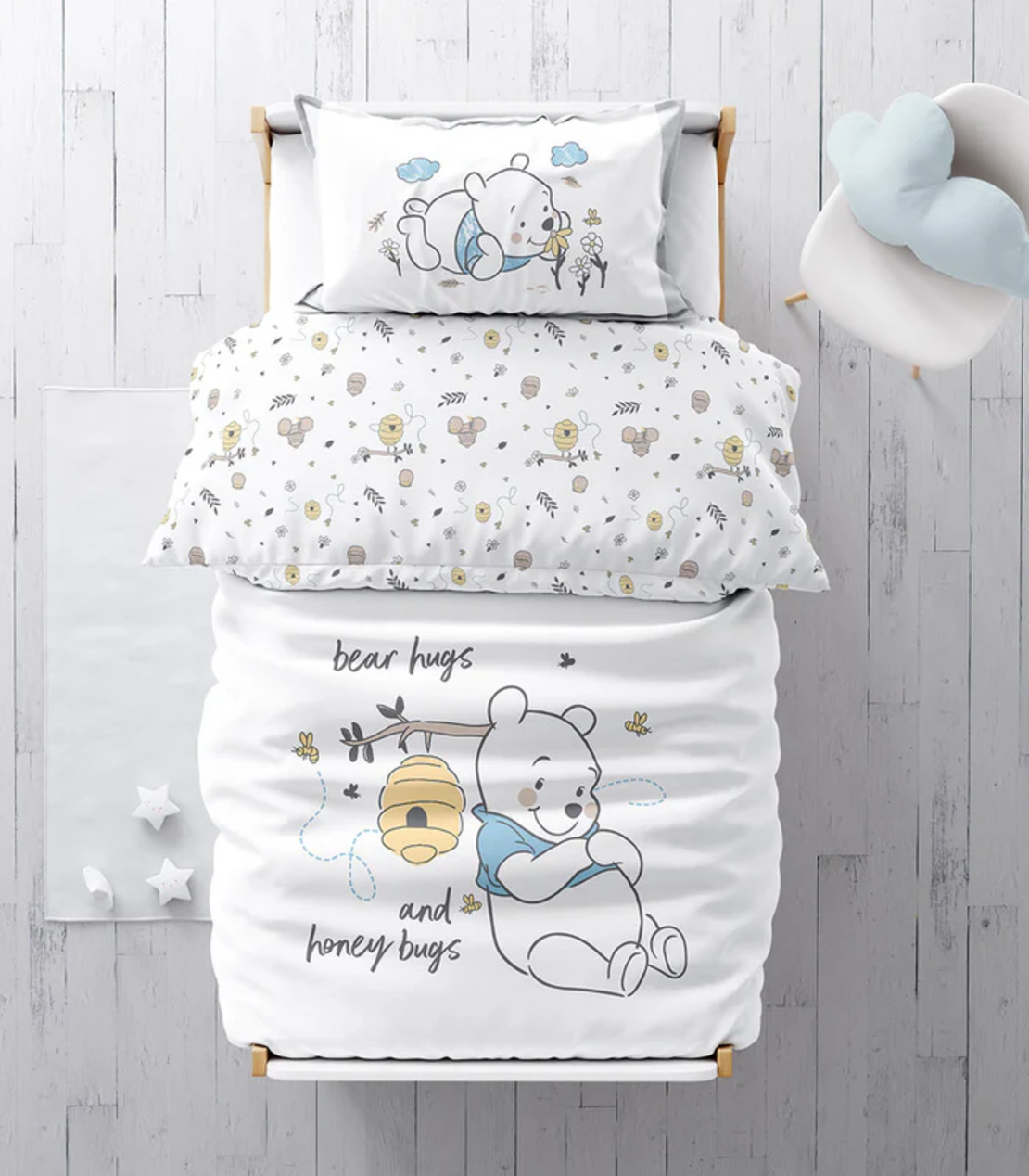 סט מצעים למיטת מעבר 100% כותנה דגם פו חיבוקי