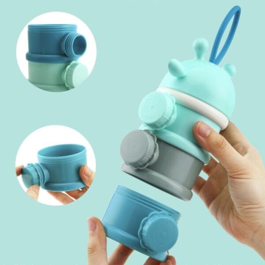 BABY Queenix מחלק מנות מודולארי מעוצב 3 תאים עם פקק לכל תא - כחול