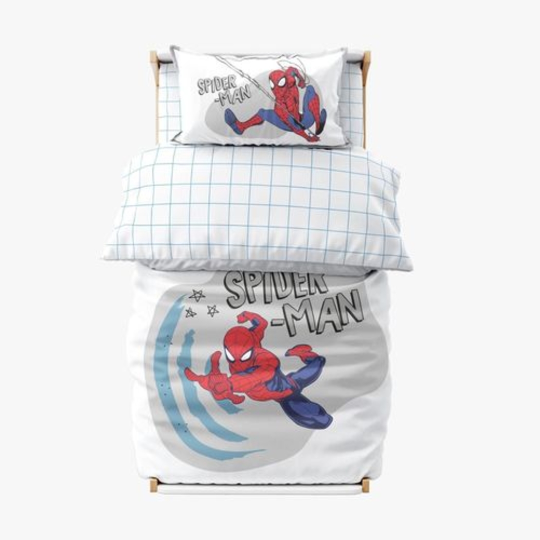 סט מצעים למיטת תינוק/מעבר 100%כותנה דגם ספיידרמן כוכבים