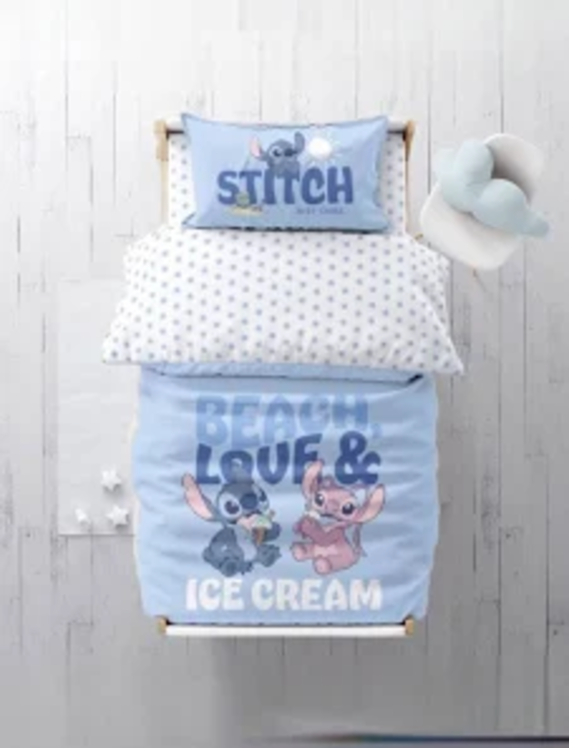 סט מצעים למיטת מעבר 100% כותנה - דגם סטיץ' אייס קרים HOME STYLE