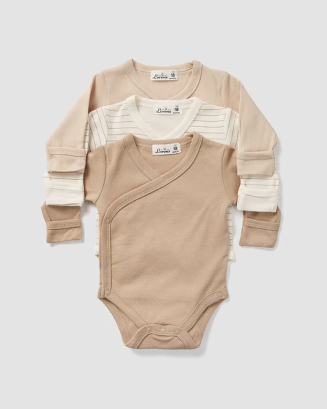 מארז 3 בגדי גוף מעטפת - טריקו | קרם