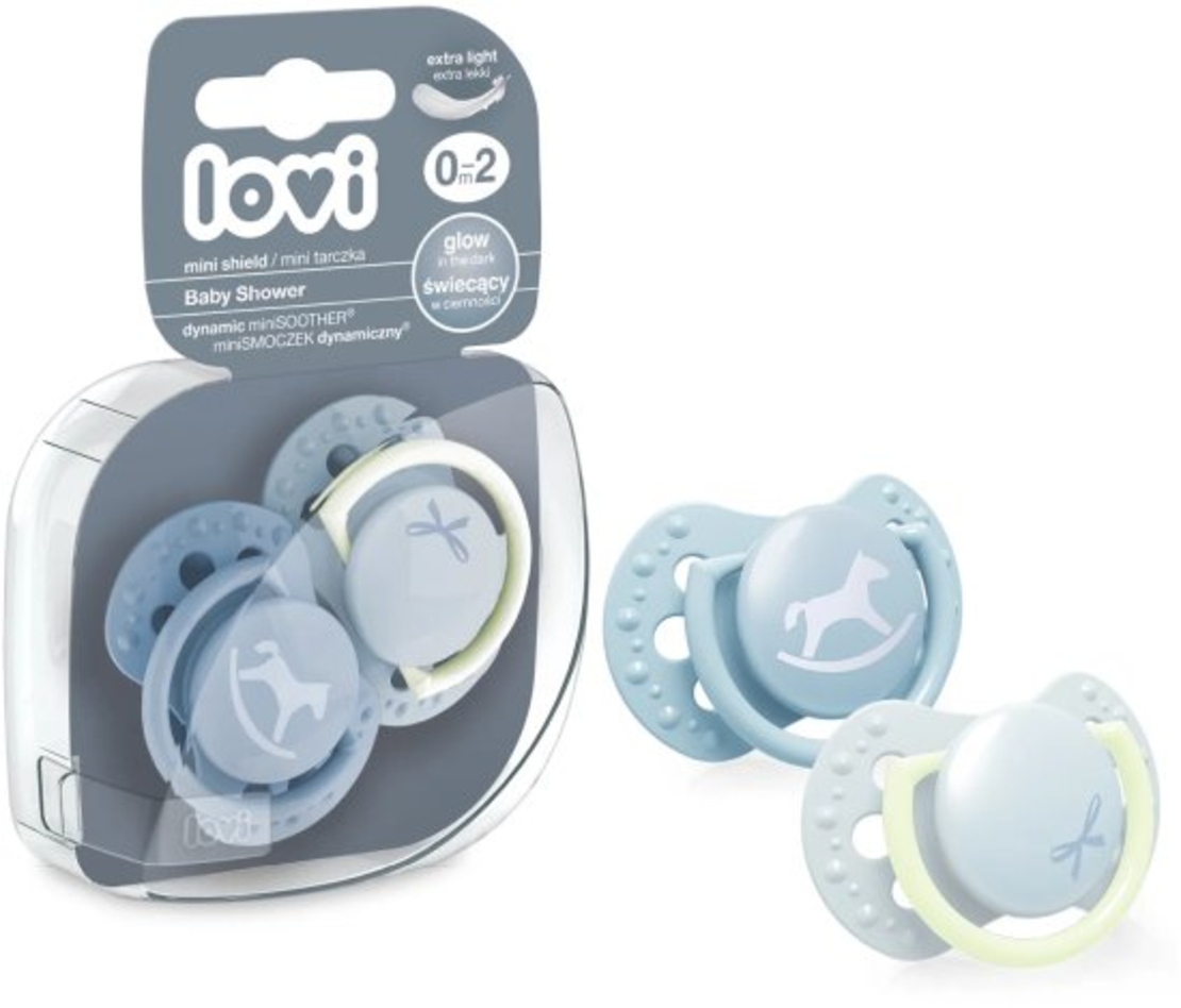 זוג מוצצי סיליקון מהדורת בייבי שאוור 0-2 תכלת lovi