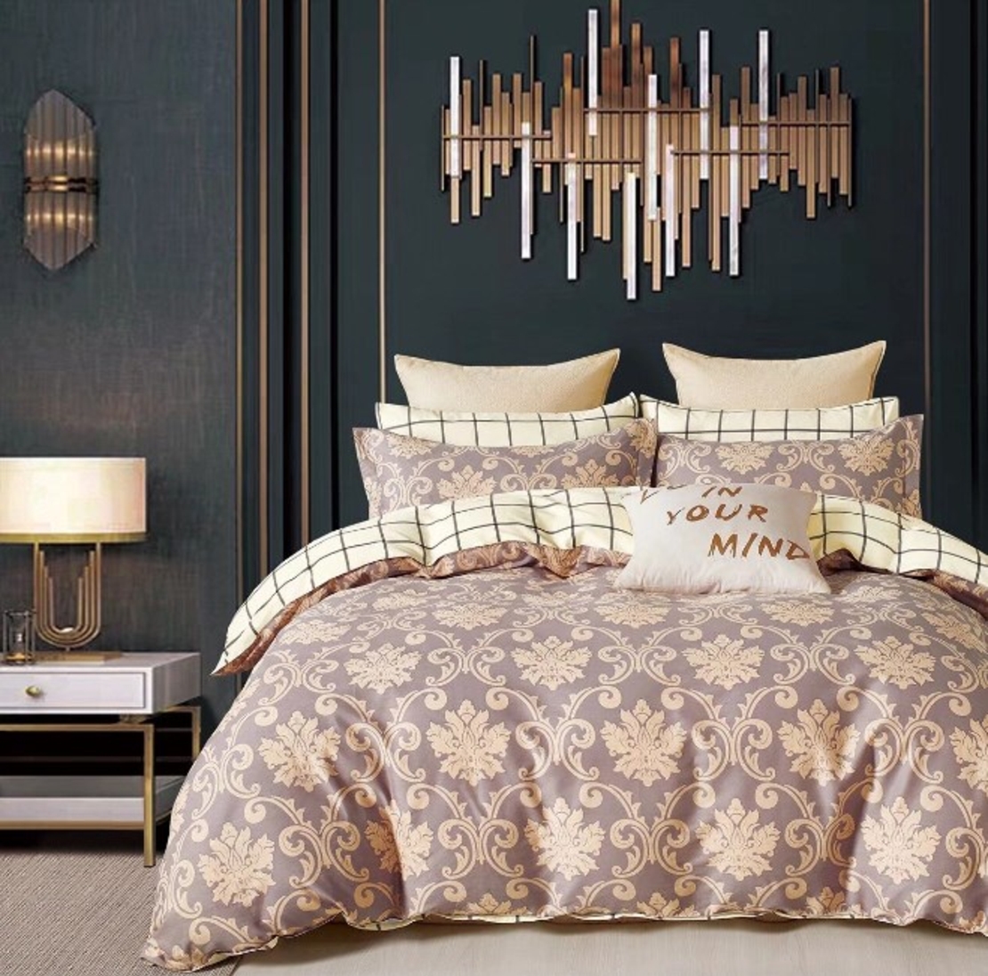 סט מצעים למיטה זוגית 100% כותנה סאטן 200 חוט דגם המלכה הסגולה 160/200