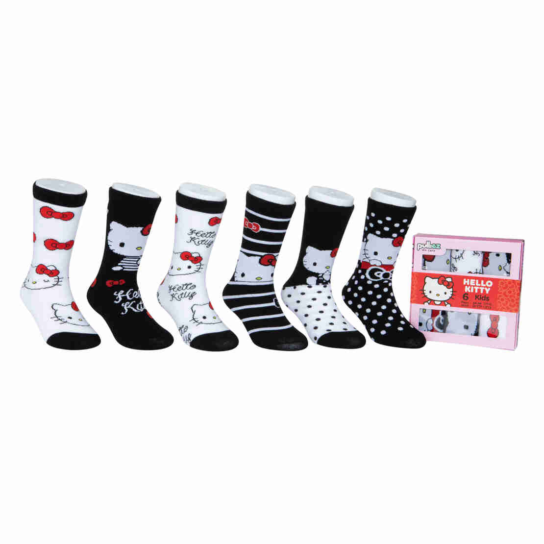 גרבי הלו קיטי כותנה מעוצבים לילדים, 6 זוגות מידת one size שמתאימה למידות 24-34