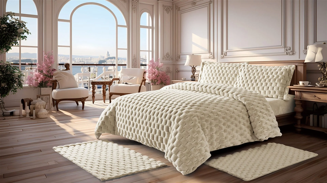 סט מצעים פראג סופט  צבע שמנת למיטה זוגית 160/200