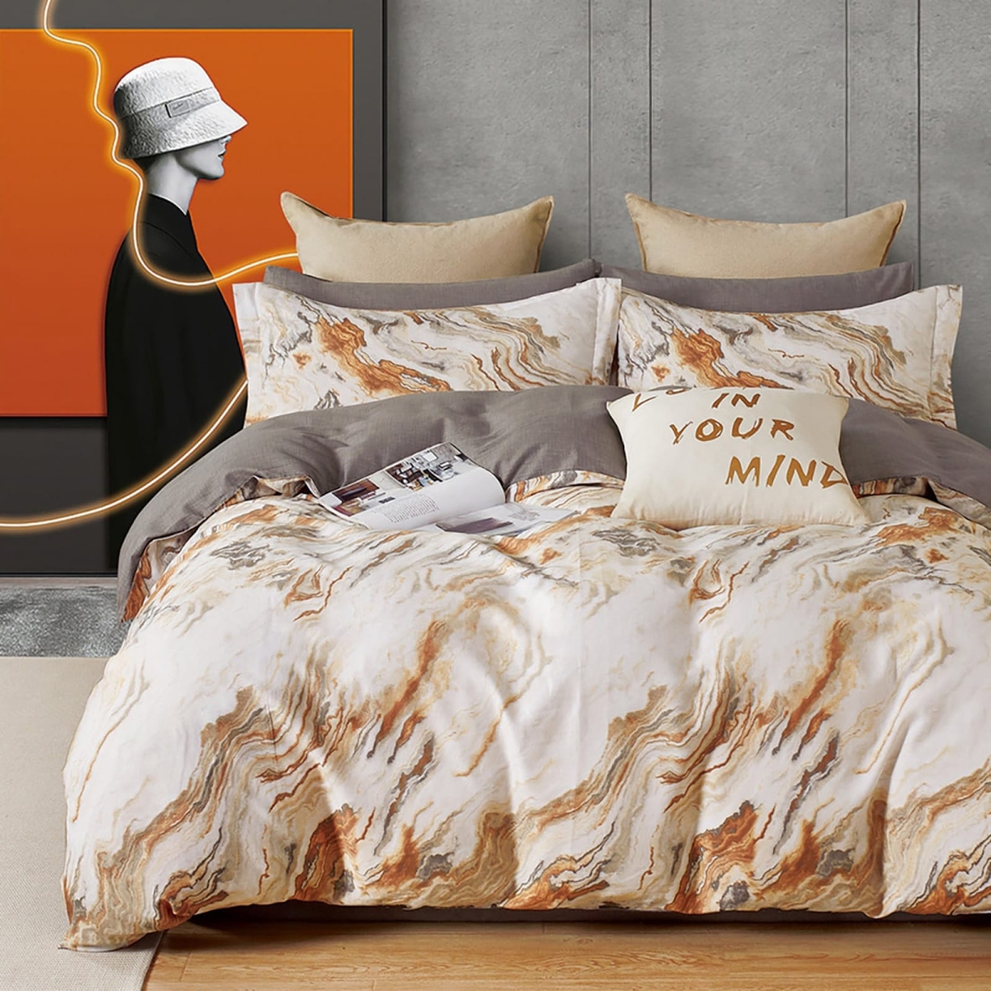 סט מצעים למיטה זוגית 100% כותנה סאטן 200 חוט דגם לורה 160/200