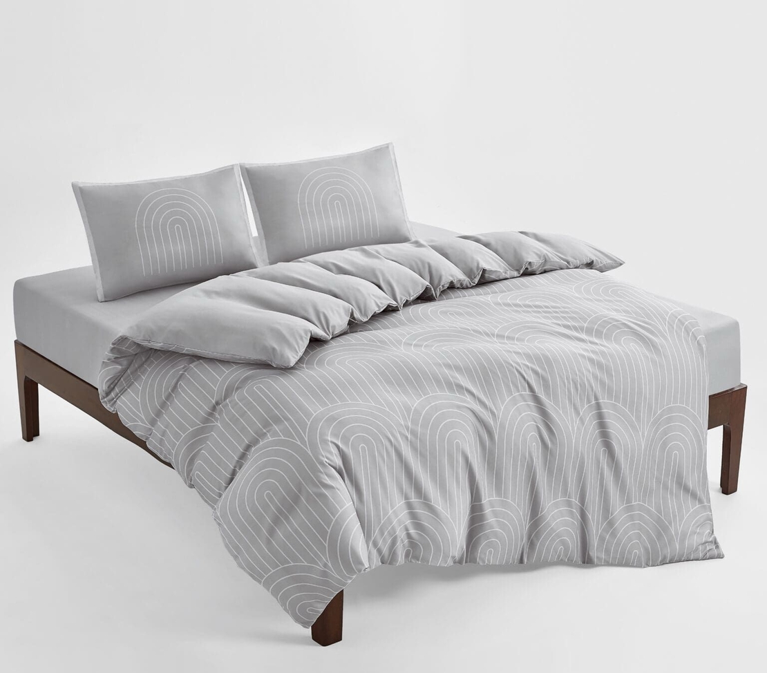 מצעים למיטה זוגית 100% כותנה קשת אפור ופסים לבן 160/200