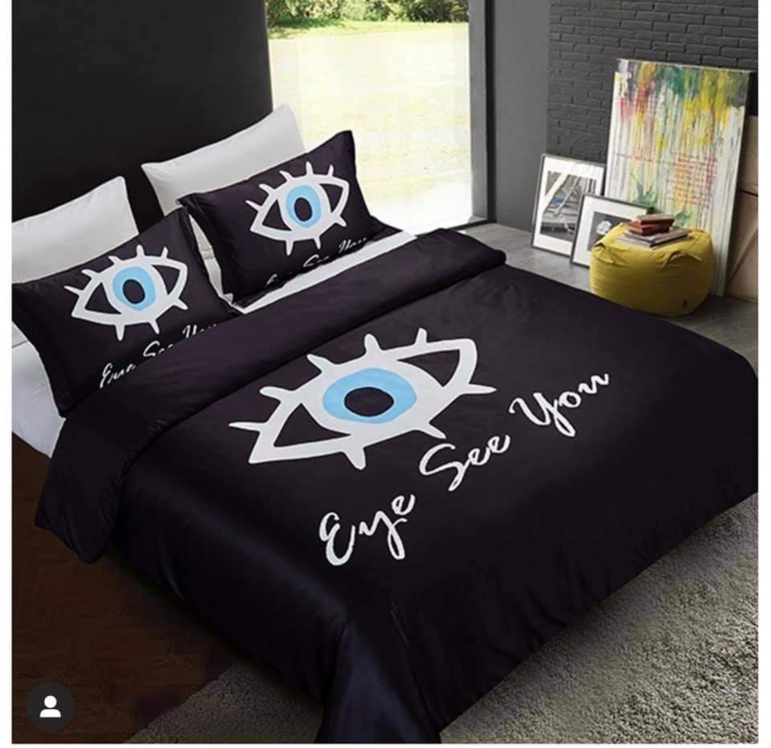 סט מצעים למיטה זוגית רחבה 100% כותנה סאטן פורצ'ן שחור 180/200