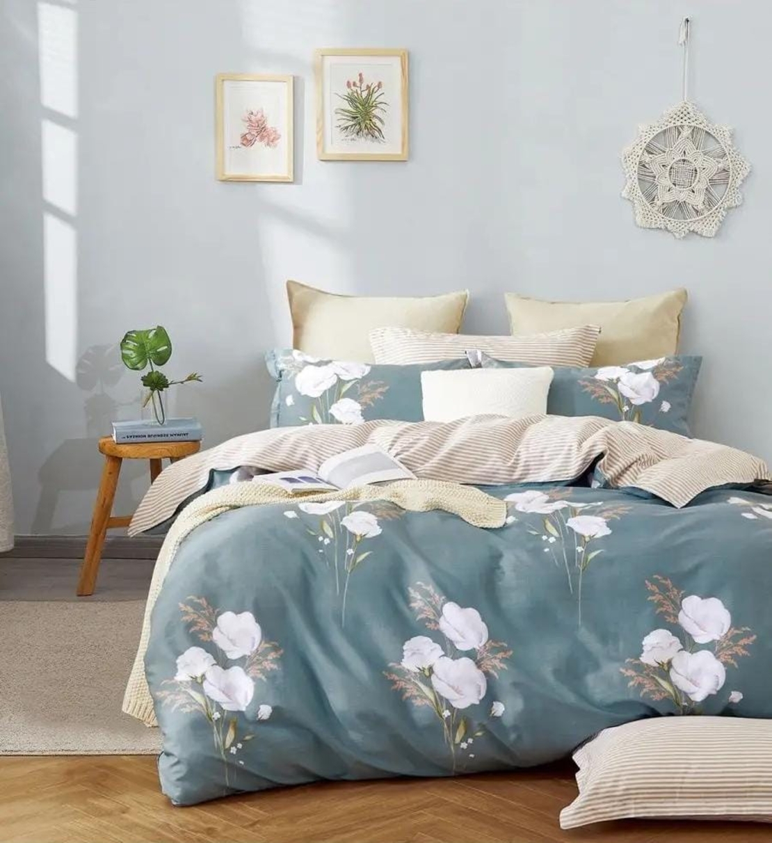 סט מצעים למיטה זוגית 100% כותנה סאטן 200 חוט דגם לורין 160/200