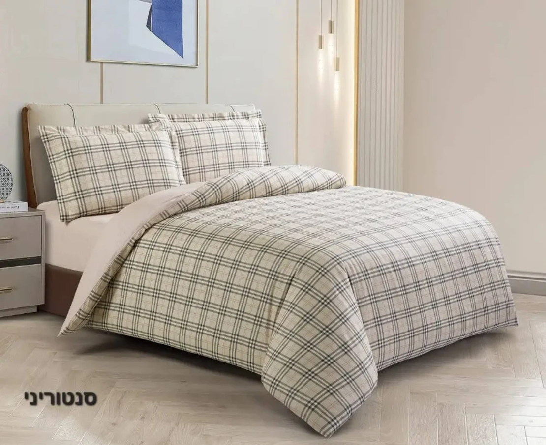 סט מצעים למיטה זוגית 100% כותנה 200 חוט דגם סנטוריני 160/200
