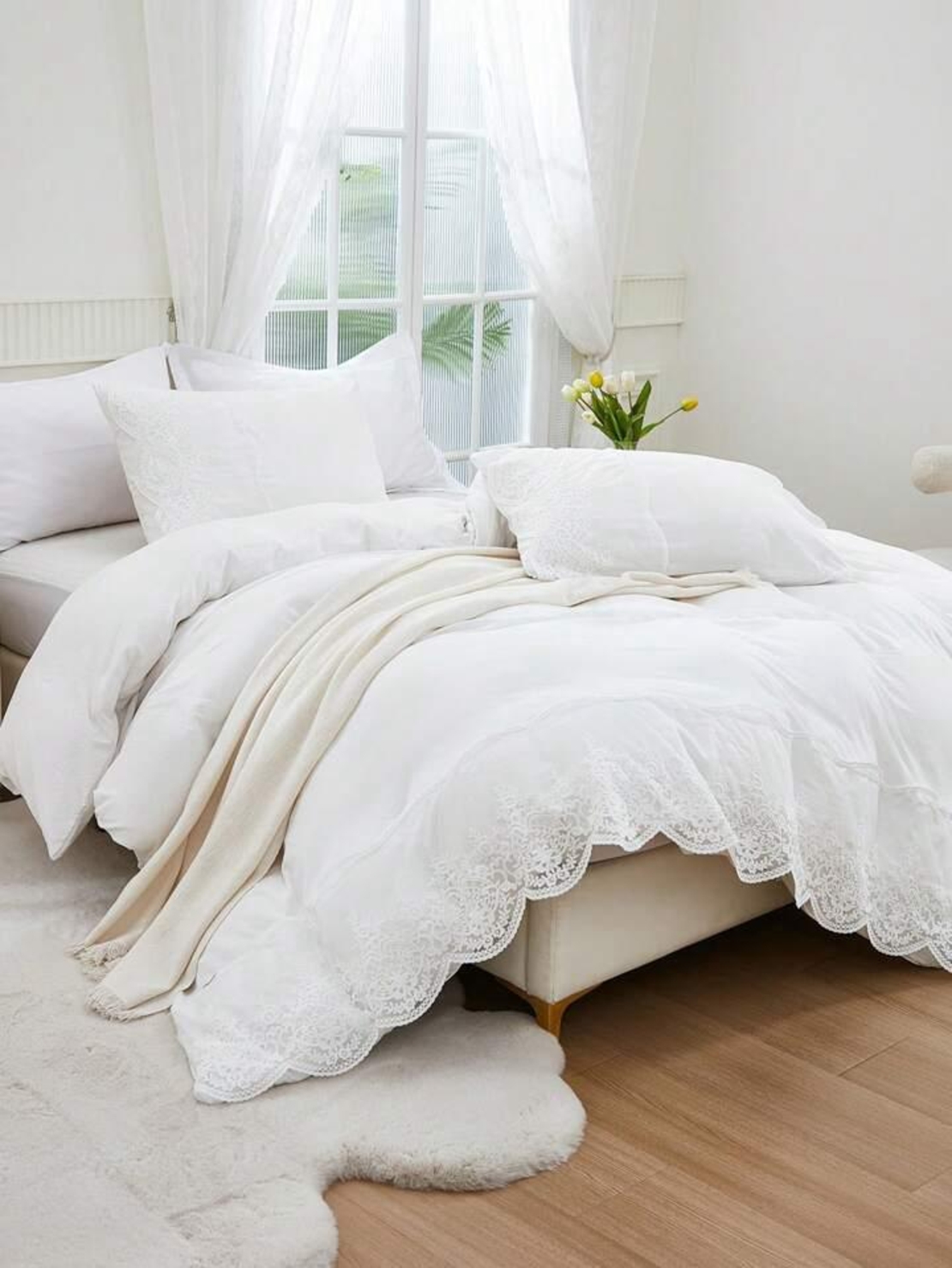 סט מצעים למיטה זוגית בית מלון מלמלה לבן 160/200