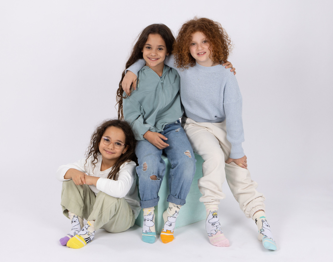 גרבי כותנה דגם מומינים מעוצבים לילדים, 6 זוגות מידת one size שמתאימה למידות 24-34