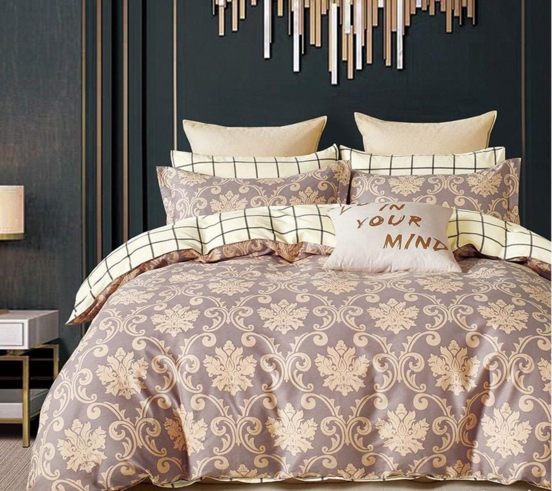 סט מצעים למיטה זוגית 100% כותנה סאטן 200 חוט דגם המלכה הסגולה 160/200