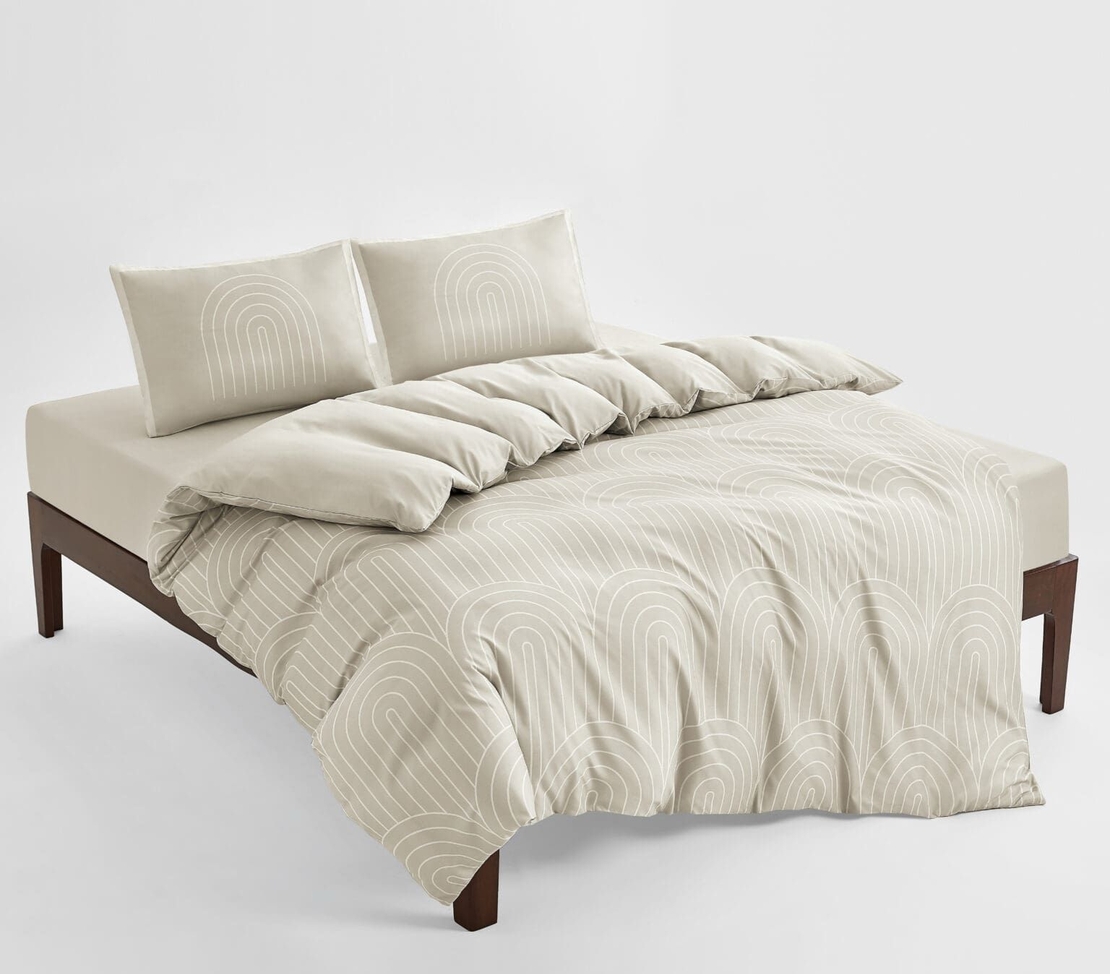 מצעים למיטה זוגית 100% כותנה קשת בז ופסים לבן 160/200