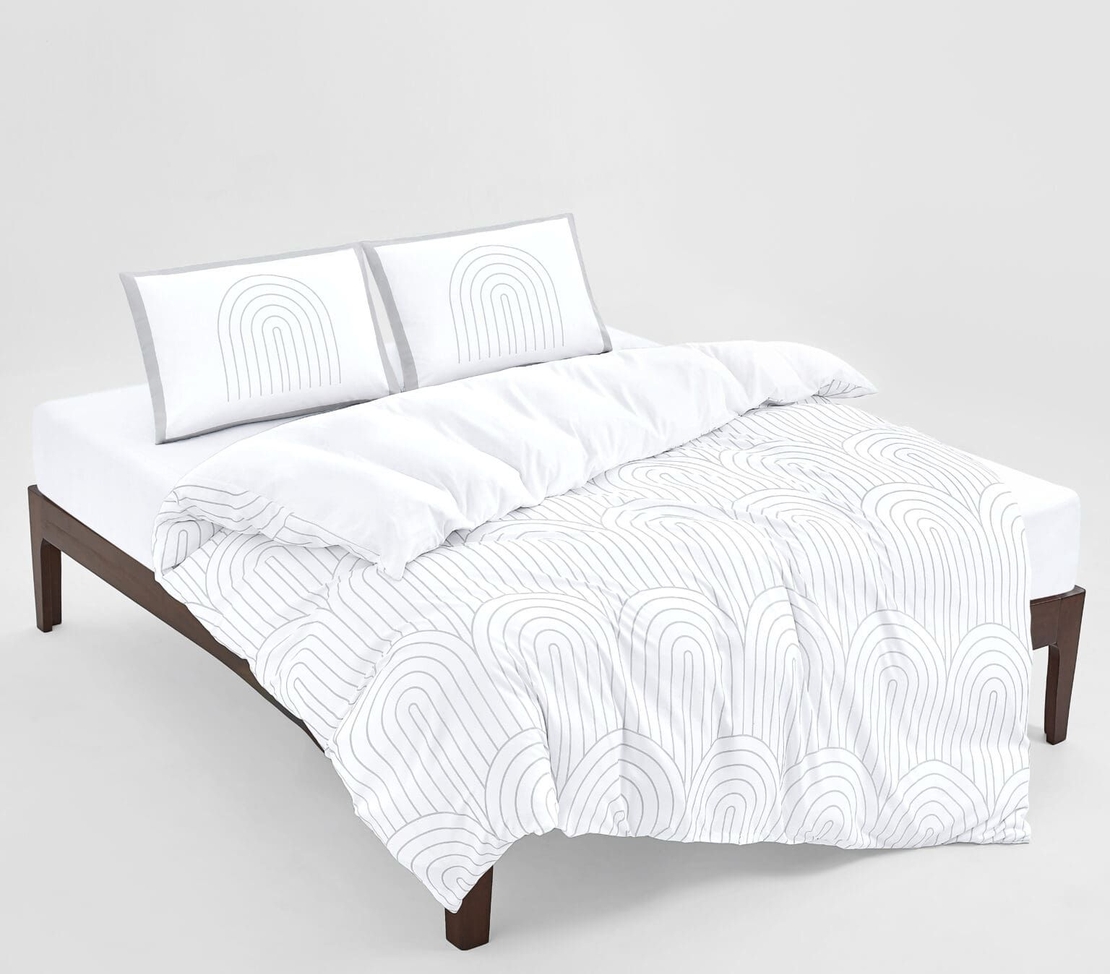 מצעים למיטה זוגית 100% כותנה קשת לבן אפור 160/200