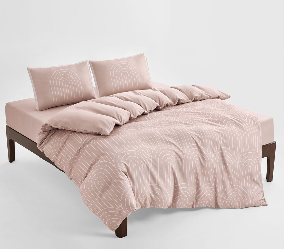 מצעים למיטה זוגית 100% כותנה קשת ורוד לבן 160/200