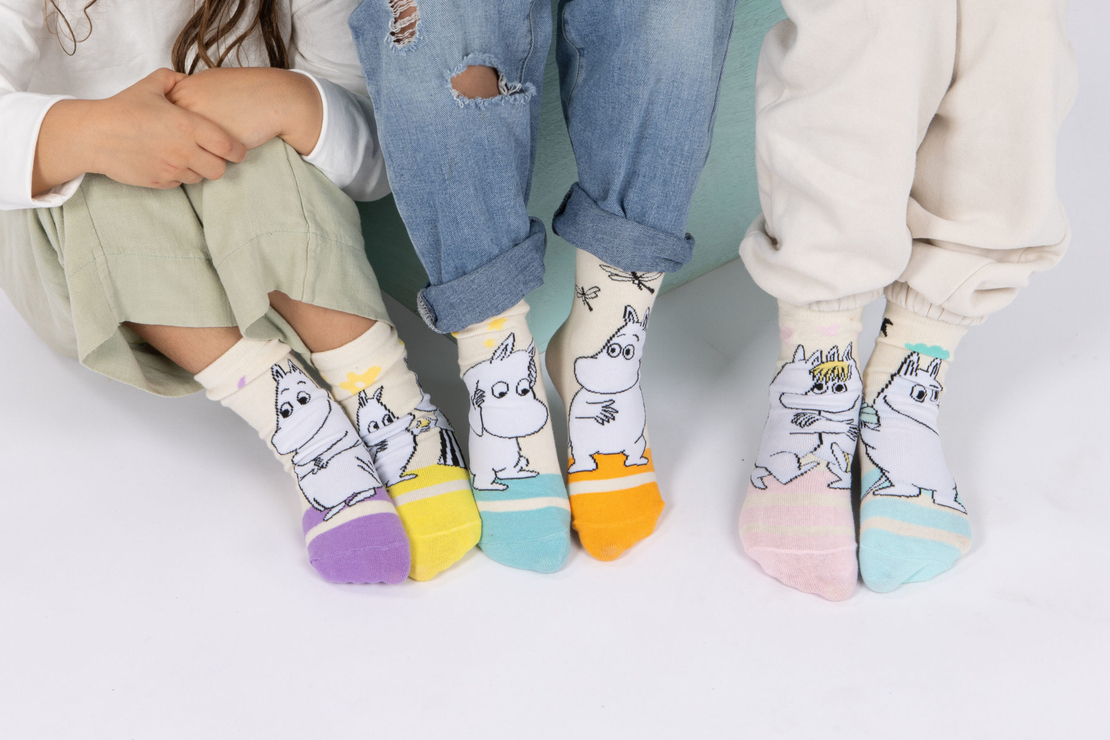 גרבי כותנה דגם מומינים מעוצבים לילדים, 6 זוגות מידת one size שמתאימה למידות 24-34