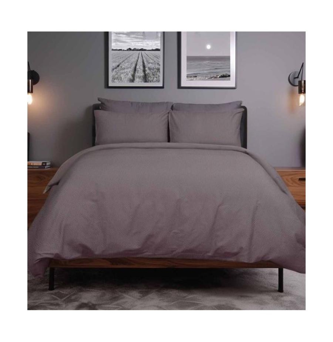 סט מצעים למיטה זוגית 100% כותנה סאטן דגם Ruby 160/200 אפור בהיר