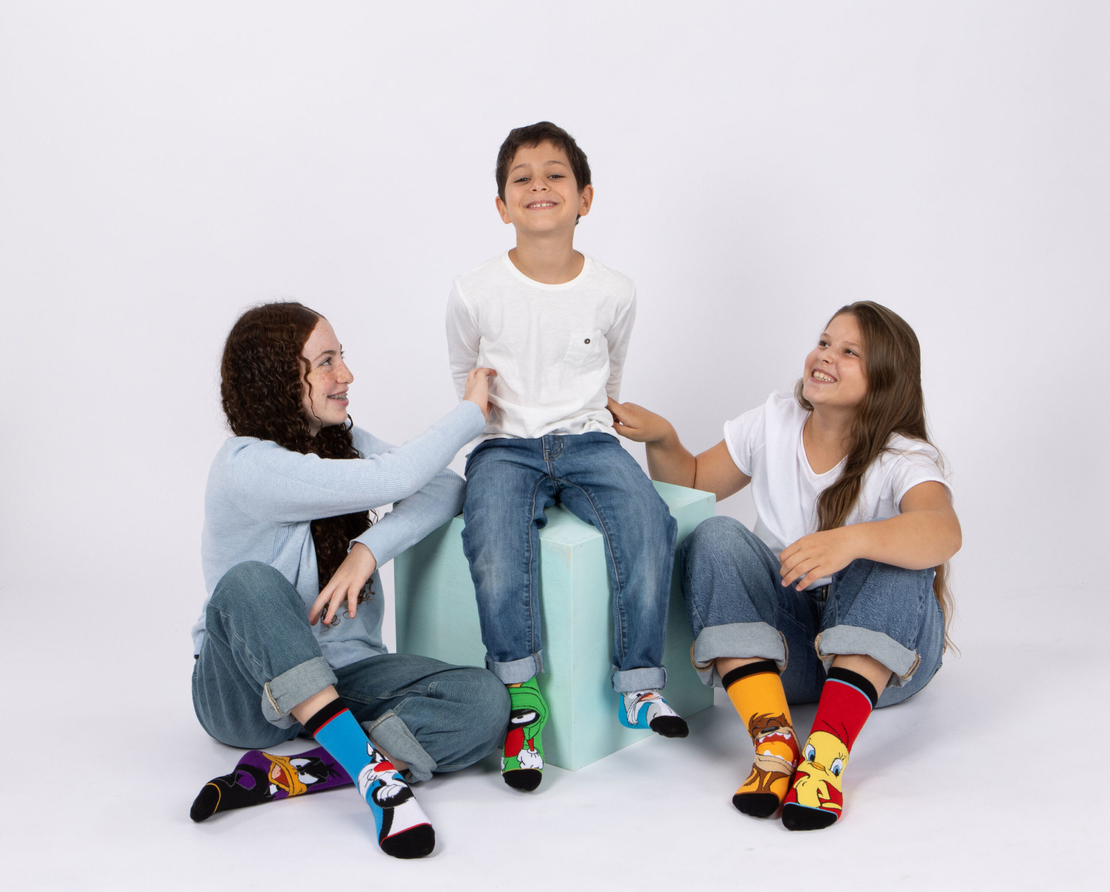 גרבי לוני טונס כותנה מעוצבים לילדים, 6 זוגות מידת one size שמתאימה למידות 24-34