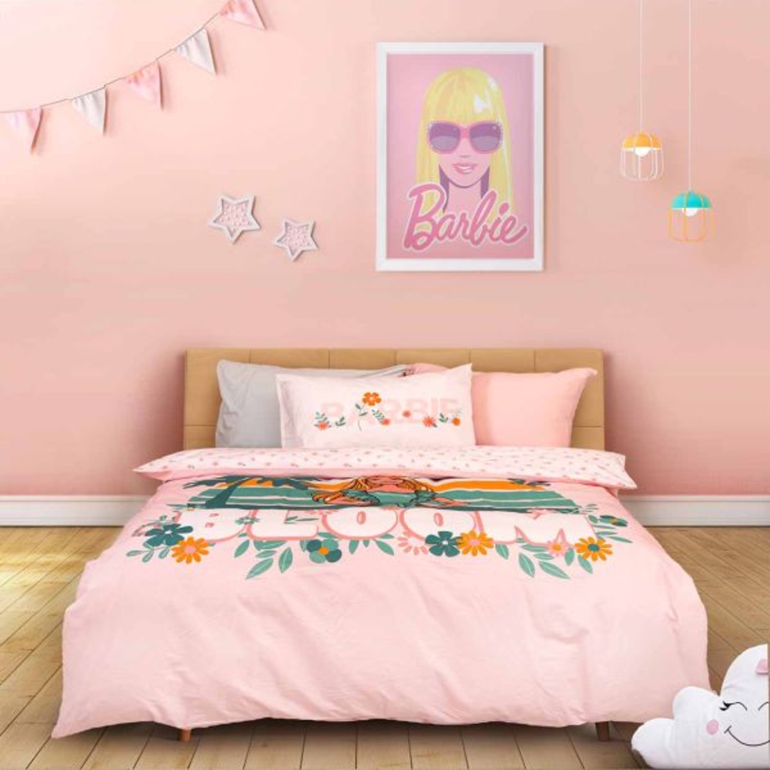 מצעי ילדים ברבי Barbie Bloom למיטה יחיד 90/200