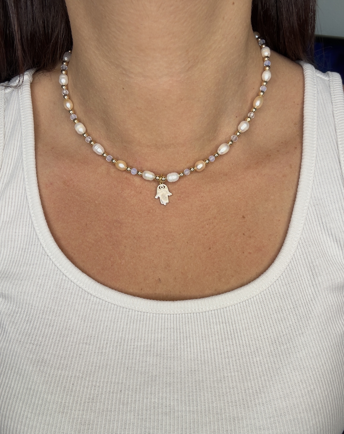 שרשרת  Hamsa & Pearl