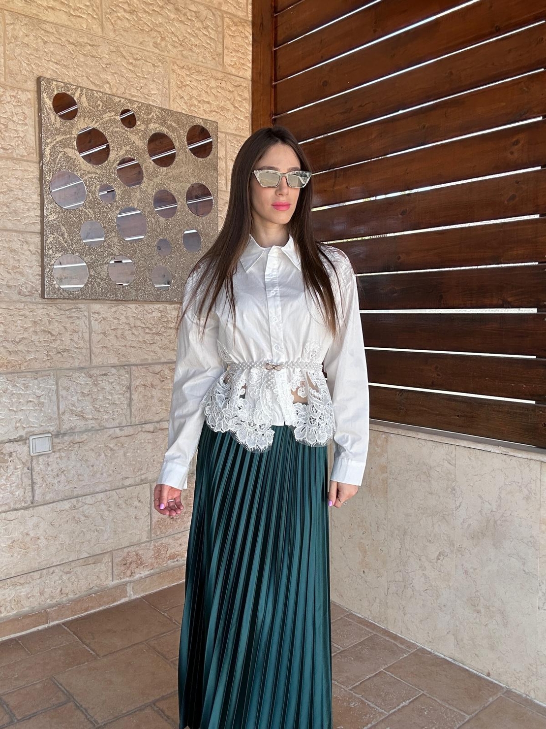 חולצה מכופתרת תחרה מילייה -לבן