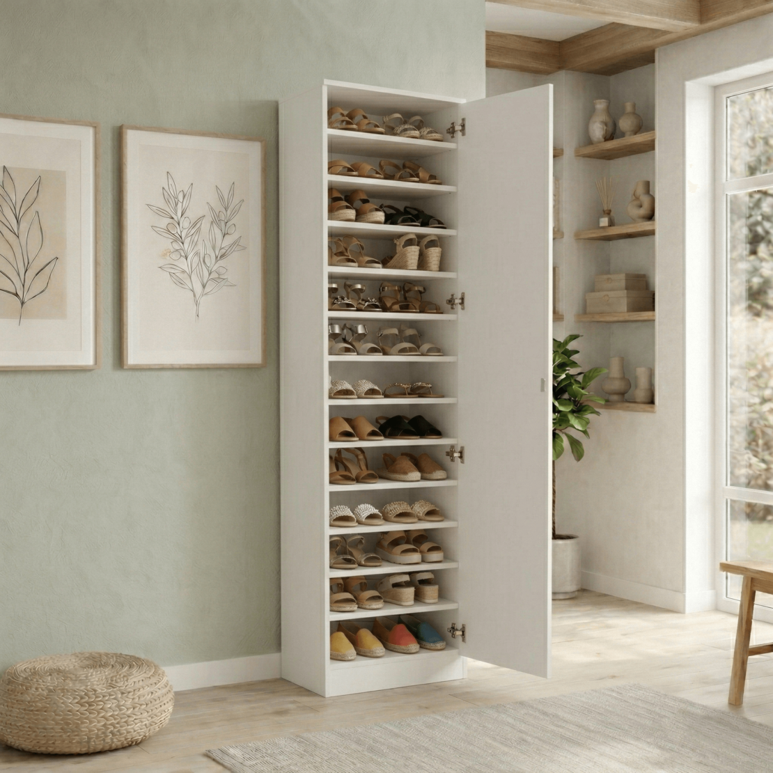 ארון נעליים 13 תאים מעוצב 45×200 עם מראה דגם ריו Rio לבן | מבית WOODY