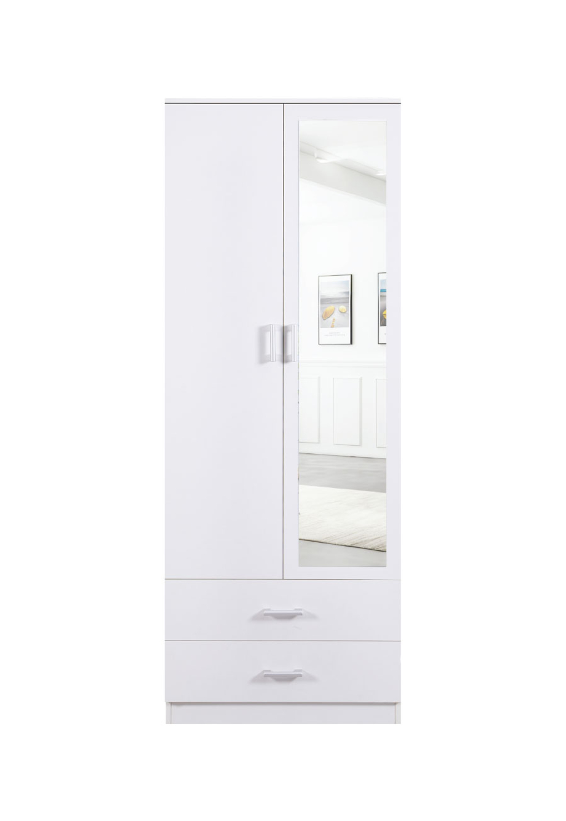 ארון בגדים 2 דלתות 80×220 מראה צד ימין דגם מתן Matan לבן | מבית WOODY