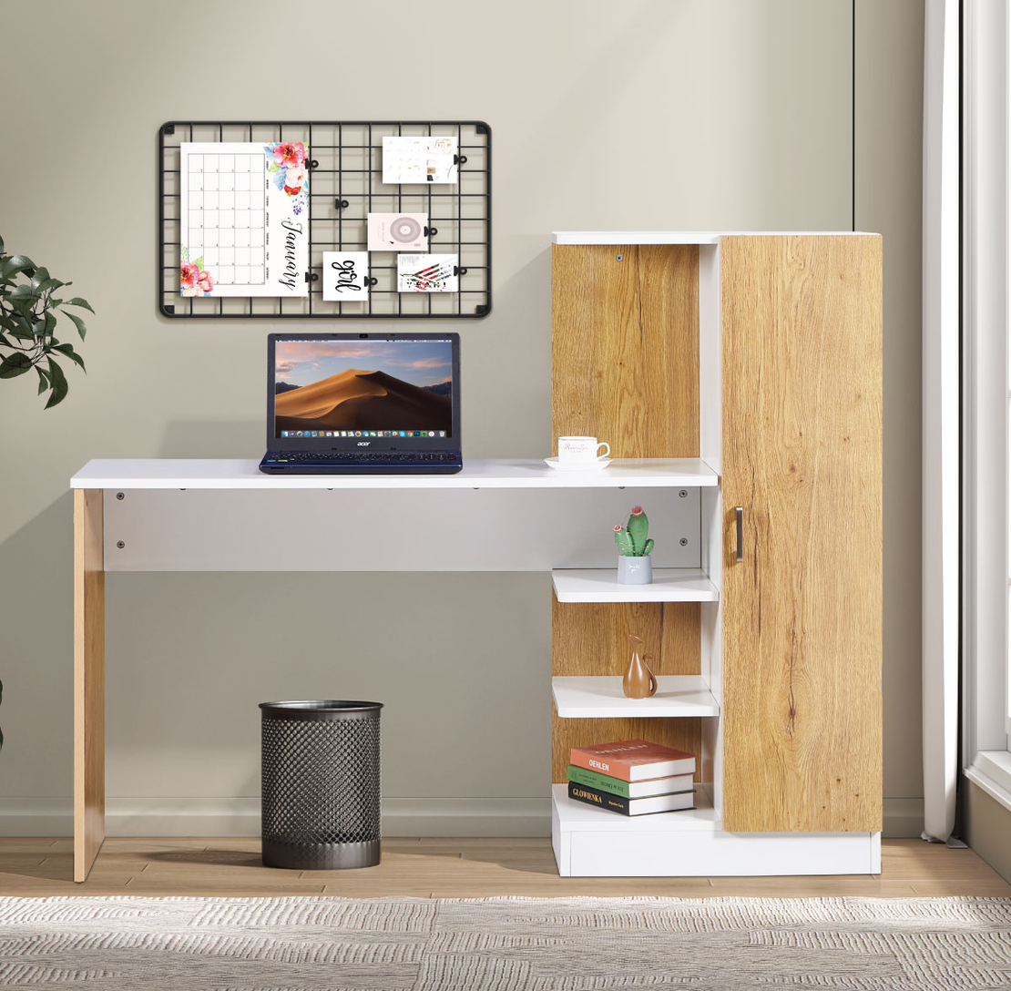 שולחן תלמיד משולב ספרייה דגם טליה Talia לבן משולב עץ | מבית WOODY