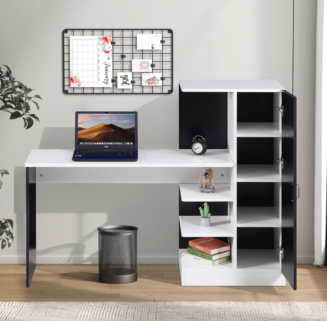 שולחן תלמיד משולב ספרייה דגם טליה Talia לבן משולב שחור | מבית WOODY