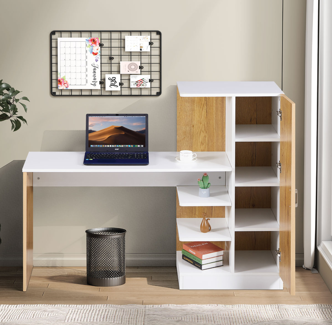 שולחן תלמיד משולב ספרייה דגם טליה Talia לבן משולב עץ | מבית WOODY