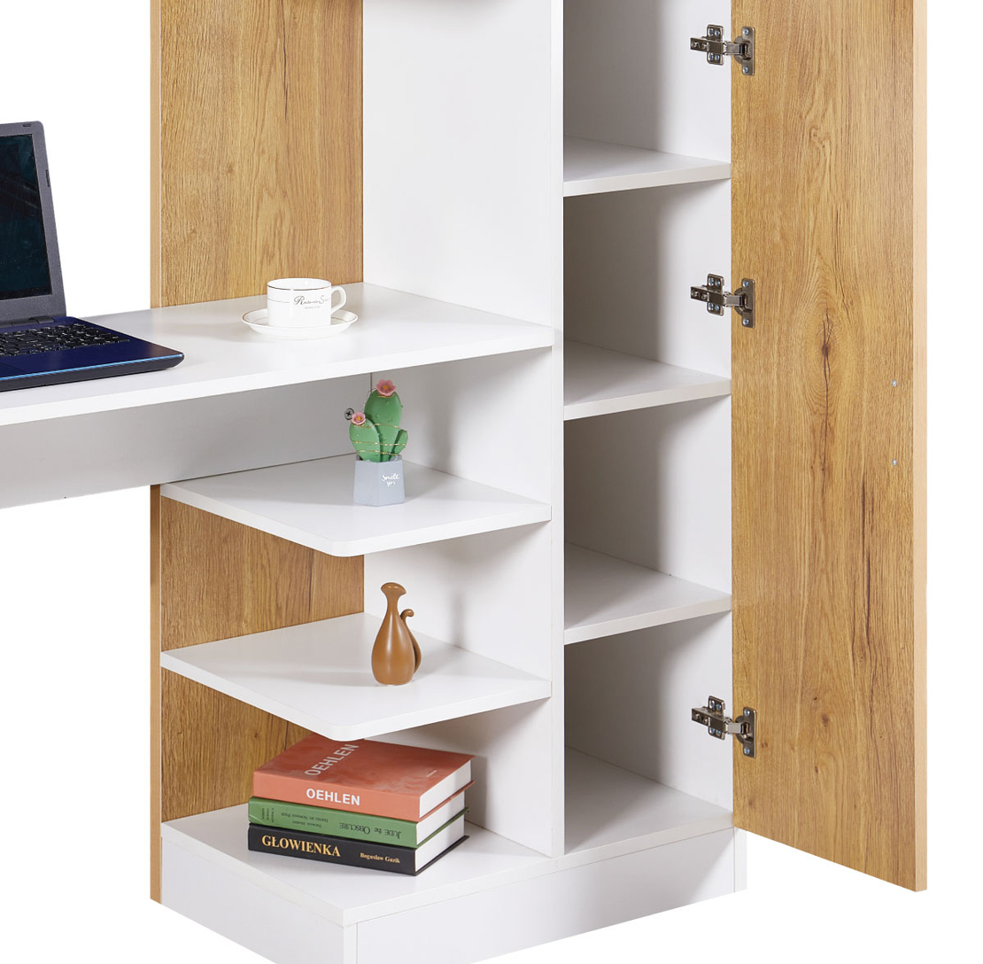 שולחן תלמיד משולב ספרייה דגם טליה Talia לבן משולב עץ | מבית WOODY