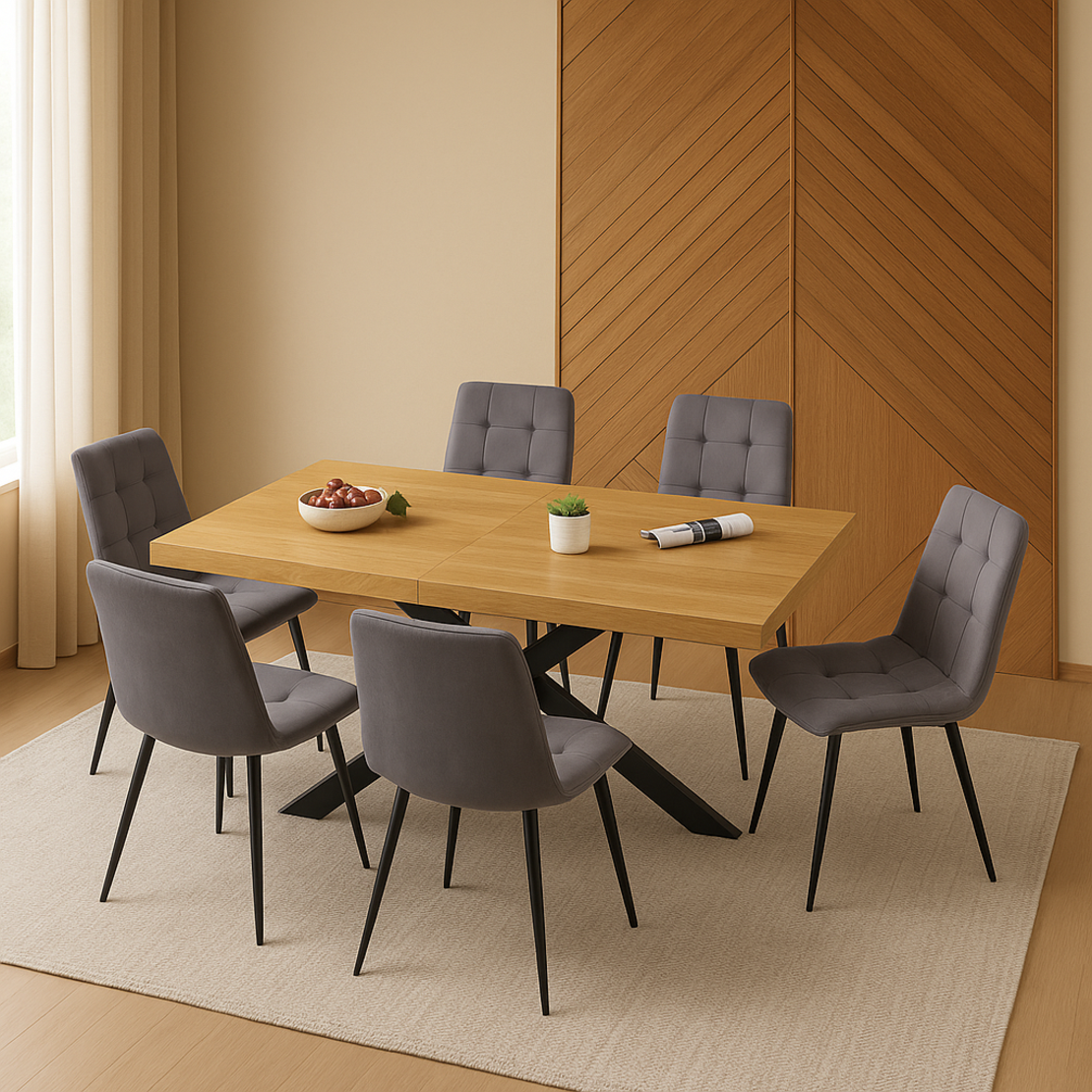 שולחן פינת אוכל נפתח 160-240 דגם אפולו Apollo עץ טבעי רגל שחורה | מבית WOODY