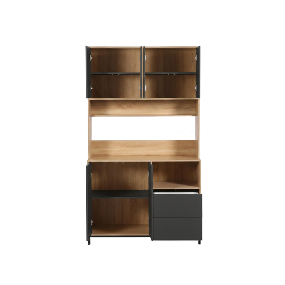 ארון שירות למטבח 120×210 עם מקום למיקרוגל דגם אוריין Orian אפור משולב עץ | מבית WOODY