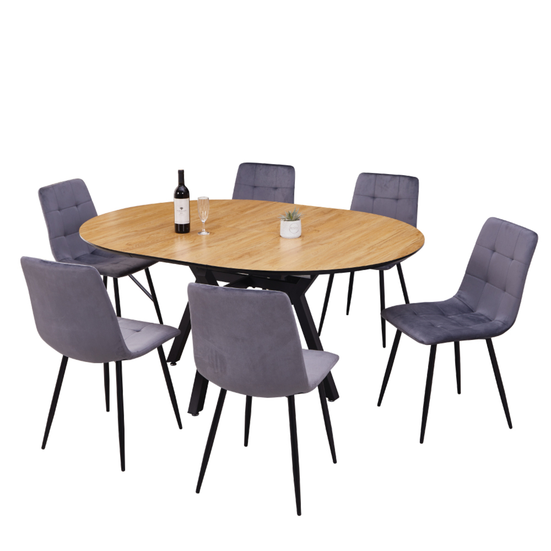 שולחן פינת אוכל עגול נפתח 130-170 דגם אטלס Atlas עץ טבעי רגל שחורה | מבית WOODY