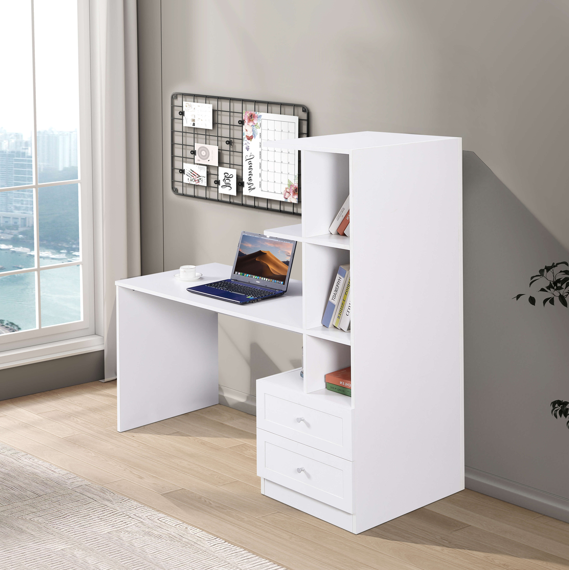 שולחן תלמיד משולב ספרייה דגם שקד Shaked לבן | מבית WOODY